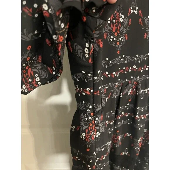 Doe & Rae Women’s Black w/Red Flowers Lace Dress Sz S Knee Length Gothic Witchy - Picture 6 of 15